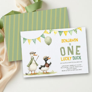 Eén Lucky Duck Golf Par Tee Boy 1e Verjaardag Kaart