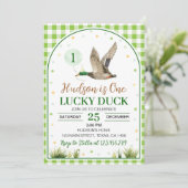 Een Lucky Duck Green Gingham verjaardagsuitnodigin Kaart (Staand voorkant)
