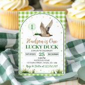 Een Lucky Duck Green Gingham verjaardagsuitnodigin Kaart