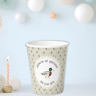 Een Lucky Duck Mallard 1e verjaardag Papieren Bekers