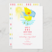 EEN Lucky Duck Meisje 1e Verjaardagsfeestje Waterv Kaart (Voorkant / Achterkant)