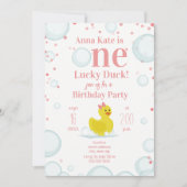 Een Lucky Duck Pink Eerste Verjaardagsfeestje Kaart (Voorkant)