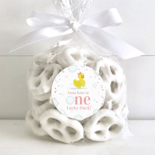 Een Lucky Duck Pink Eerste Verjaardagsfeestje Ronde Sticker