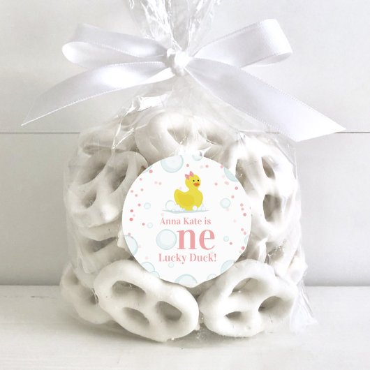Een Lucky Duck Pink Eerste Verjaardagsfeestje Ronde Sticker