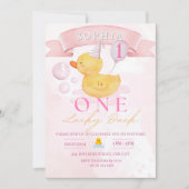 Een Lucky Duck Roze Meisje Rubber Eend 1e verjaard Kaart (Voorkant)