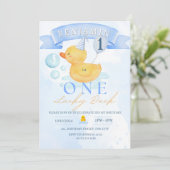 Een Lucky Duck Rubber Duck 1e verjaardag Kaart (Staand voorkant)