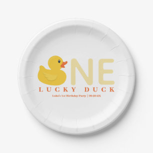 Een Lucky Duck Verjaardag Borden   Gele rubberen d Papieren Bordje