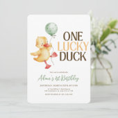 Een Lucky Duck Verjaardag Uitnodiging, Kids Verjaa Kaart (Staand voorkant)