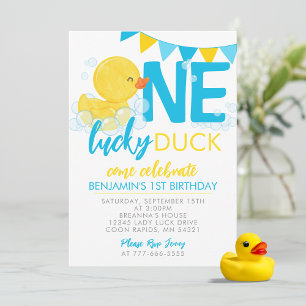 Een Lucky Duck Waterverf Rubber Duck 1e Verjaardag Kaart