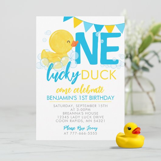 Een Lucky Duck Waterverf Rubber Duck 1e Verjaardag Kaart