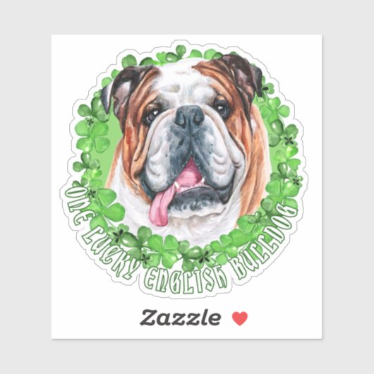 Eén Lucky English Bulldog Funny St. Patrick Dog Sticker (Vel)