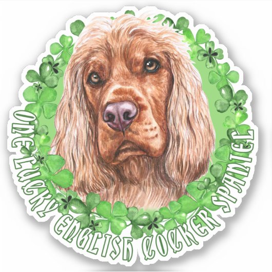 Eén Lucky English Cocker Spaniel St. Patrick Dog Sticker (Voorkant)