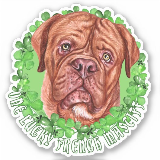 Een Lucky French Mastiff Funny St. Patrick Dog Sticker (Voorkant)