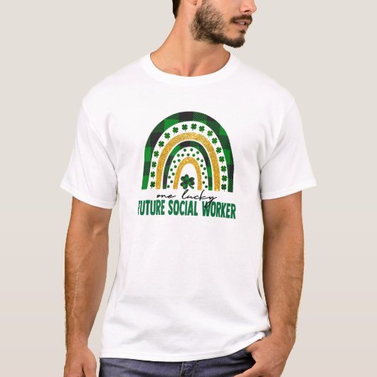 Eén Lucky Future Social Worker Rainbow St Patricks T-shirt (Voorkant)