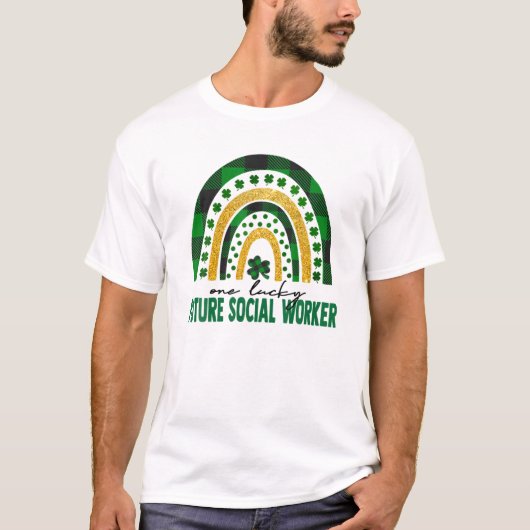 Eén Lucky Future Social Worker Rainbow St Patricks T-shirt (Voorkant)