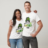Eén Lucky Gigi Messy Bun Leopard St Patrick's Day T-shirt (Unisex)
