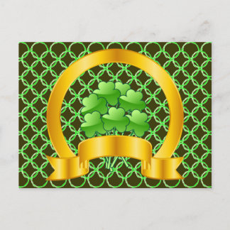 Een Lucky Golden Hoefijzer met groene shamrocks Briefkaart