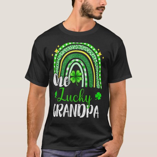 Eén Lucky Grandpa Leopard Print Rainbow St Patrick T-shirt (Voorkant)