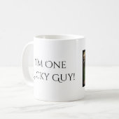 Een Lucky Guy Foto met Date Typography Coffee Mu Koffiemok (Voorkant links)
