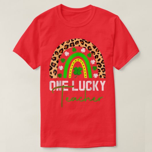 Eén Lucky Kinder Teacher Rainbow Leopard St T-shirt (Design voorkant)