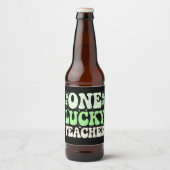 Eén Lucky leraar Groovy Retro leraar St Patricks Bier Etiket (Voorkant)