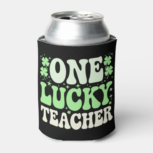 Eén Lucky leraar Groovy Retro leraar St Patricks Blikjeskoeler (Blikje Voorkant)