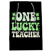 Eén Lucky leraar Groovy Retro leraar St Patricks Medium Cadeauzakje (Voorkant)
