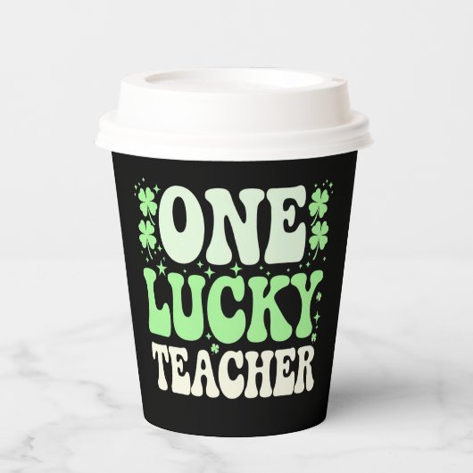 Eén Lucky leraar Groovy Retro leraar St Patricks Papieren Bekers (Voorkant)