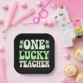 Eén Lucky leraar Groovy Retro leraar St Patricks Papieren Bordje (Feest)