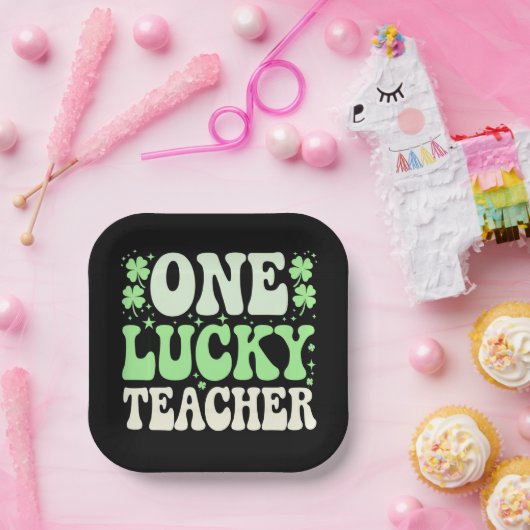 Eén Lucky leraar Groovy Retro leraar St Patricks Papieren Bordje (Feest)