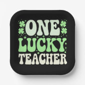 Eén Lucky leraar Groovy Retro leraar St Patricks Papieren Bordje (Voorkant)
