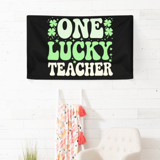 Eén Lucky leraar Groovy Retro leraar St Patricks Spandoek (Insitu)