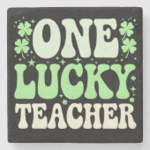 Eén Lucky leraar Groovy Retro leraar St Patricks Stenen Onderzetter (Voorkant)