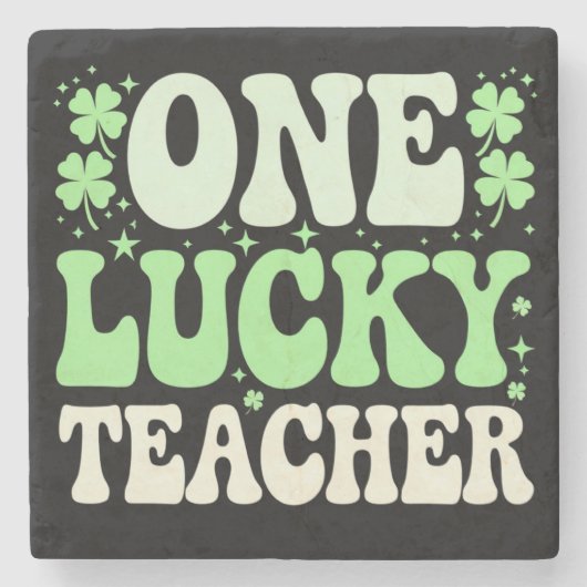 Eén Lucky leraar Groovy Retro leraar St Patricks Stenen Onderzetter (Voorkant)