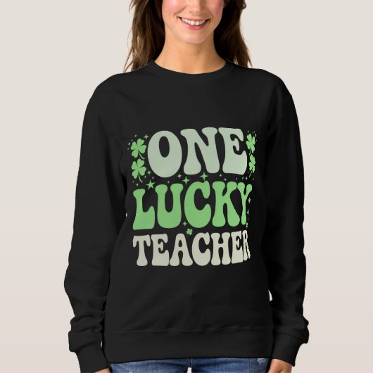 Eén Lucky leraar Groovy Retro leraar St Patricks Trui (Voorkant)