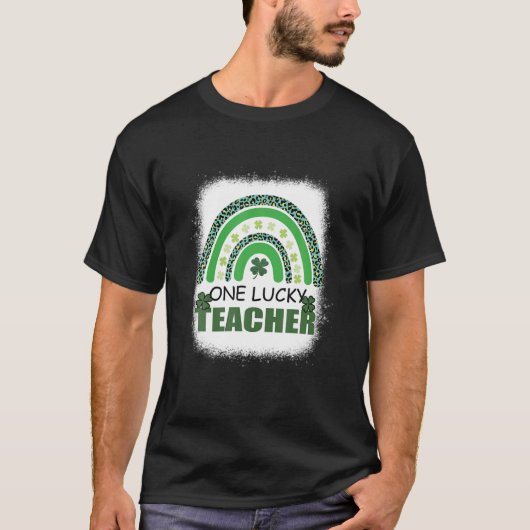 Eén Lucky leraar Leopard Rainbow St Patrick Day T-shirt (Voorkant)