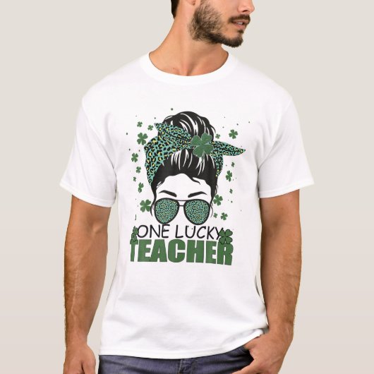 Eén Lucky leraar Leopard Rainbow St Patrick Day T-shirt (Voorkant)