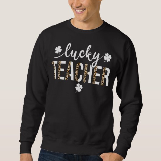 Eén Lucky leraar St Patricks Day Leopard Shamroc Trui (Voorkant)