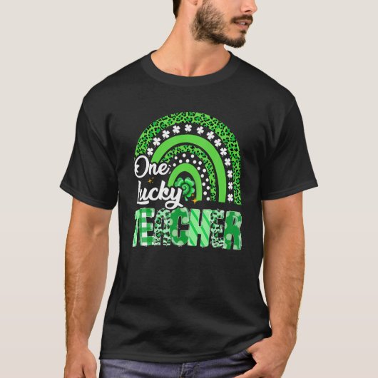 Een Lucky leraar St Patrick's Day Rainbow Leopard T-shirt (Voorkant)