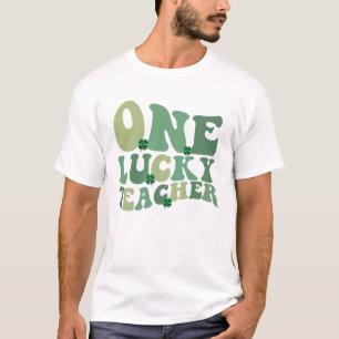Eén Lucky leraar St Patricks Day Retro Groovy T-shirt
