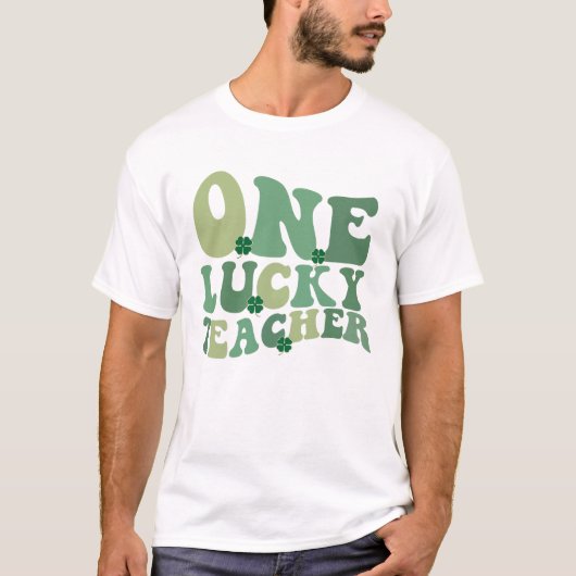 Eén Lucky leraar St Patricks Day Retro Groovy T-shirt (Voorkant)