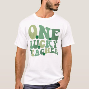 Eén Lucky leraar St Patricks Day Retro Groovy T-shirt