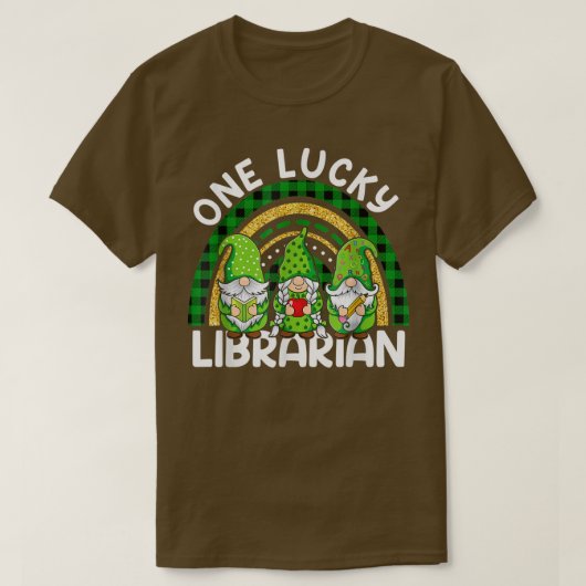 Eén Lucky Librarian Gnomen St Patricks Rainbow714 T-shirt (Design voorkant)