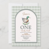 Een Lucky Mallard Ducks Green Gingham 1e verjaarda Kaart (Voorkant)