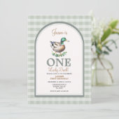 Een Lucky Mallard Ducks Green Gingham 1e verjaarda Kaart (Staand voorkant)