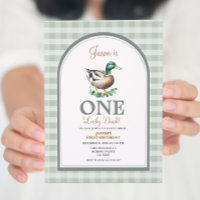 Een Lucky Mallard Ducks Green Gingham 1e verjaarda