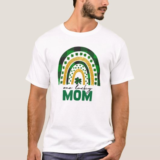 Eén Lucky mam Rainbow St Patricks Day Shamrock T-shirt (Voorkant)