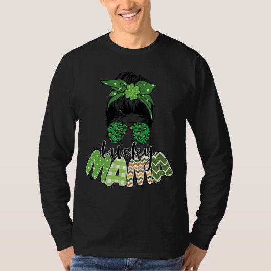 Een Lucky Mama St Patrick S Day Leopard Messy Bun T-shirt (Voorkant)