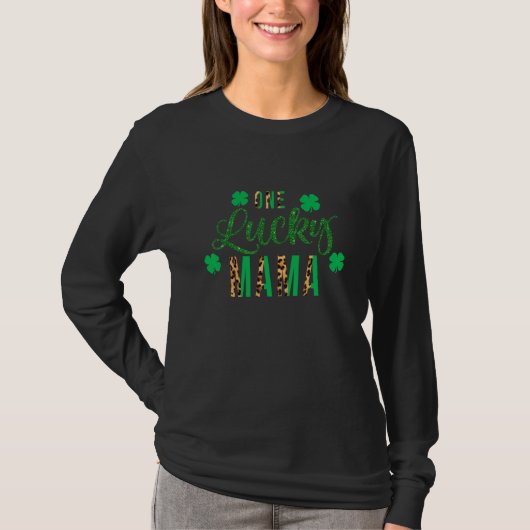 Een Lucky Mama St Patrick's Day Shamrock Leopard T-shirt (Voorkant)