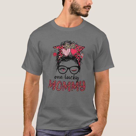 Eén Lucky mamma Messy Bun Leopard T-shirt (Voorkant)